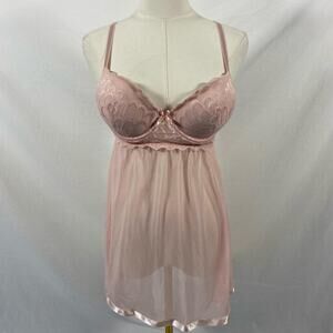 Jessica Simpson light pink sheer lace babydoll slip top sz small coquette dainty